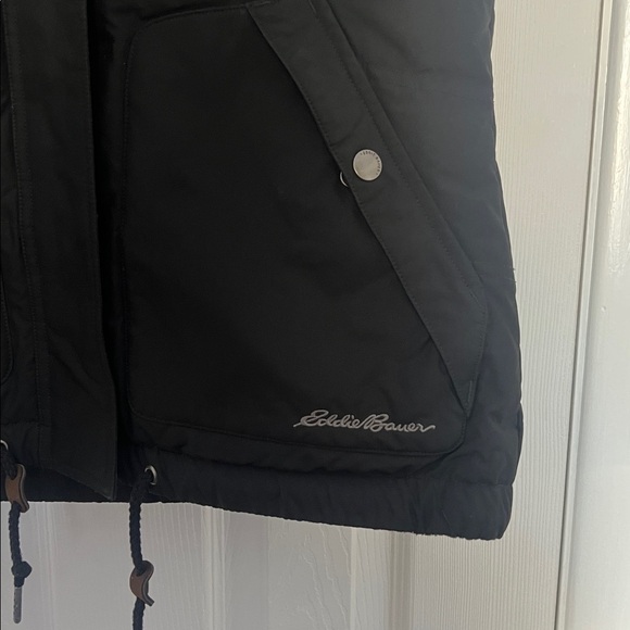 Eddie Bauer Hoodie Black Puffer Vest with Removable Faux Fur - Small - Picture 2 of 6